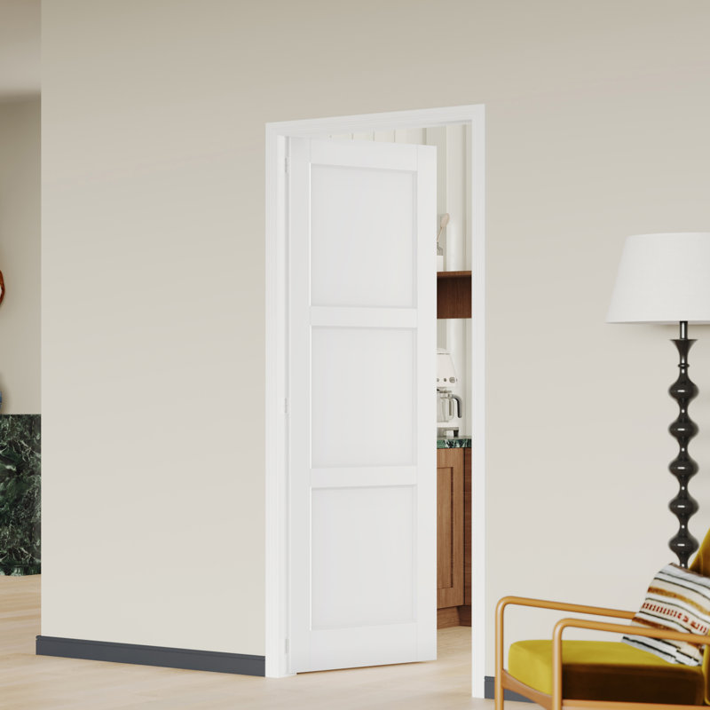 Porte intérieure avec cadre assorti - porte de garde-manger intérieure en panneau de fibres à densité moyenne blanc à 3 panneaux de style Shaker moderne