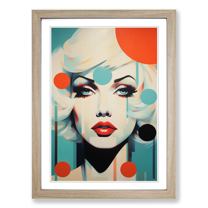 Woman Pop Art Deco - Single Picture Frame Print on Wood, 64cm H x 46cm W x 2cm D, Oak