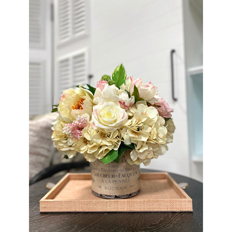 Peony and Hydrangea French Label Pot