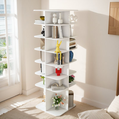 Étagère à chaussures rotative, étagère à chaussures rotative à 7 niveaux, organisateur de chaussures pivotant sur 360 ° autoportant, tour de rangement à chaussures à haut dossier Lazy Susany, convient à 28 paires de chaussures (blanc à 7 nivea