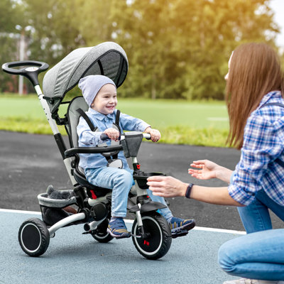 Tricycle for Toddler Foldable 6-in-1 Kids Trike for 1-4 Years Grey