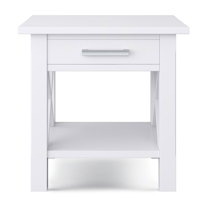 Kitchener 21"W Solid Wood Contemporary Square End Table with Drawer, Open Shelf and X-Design, White