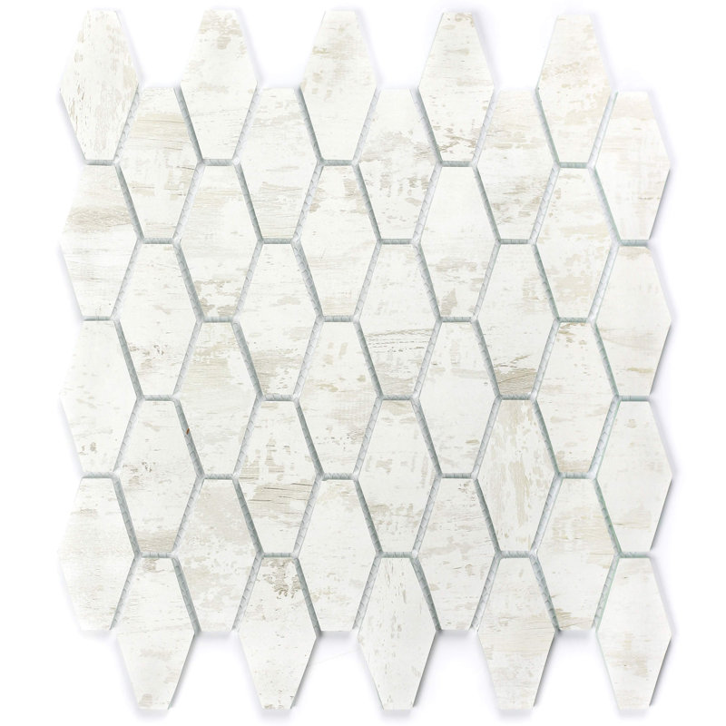 Art Deco Elongated Hexagon 2" x 2" Glass Mosaic Tile, Birchwood White Matte