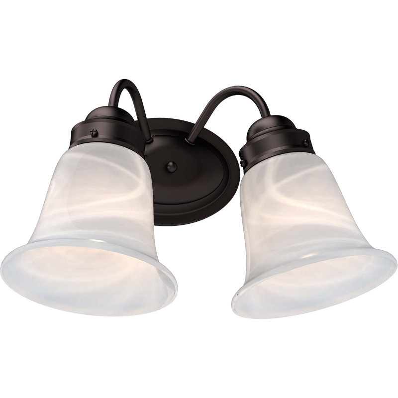 Barcelona 2-Light Indoor Antique Bronze Wall Mount Vanity Light with Alabaster Glass Bell Shades, Antique Bronze
