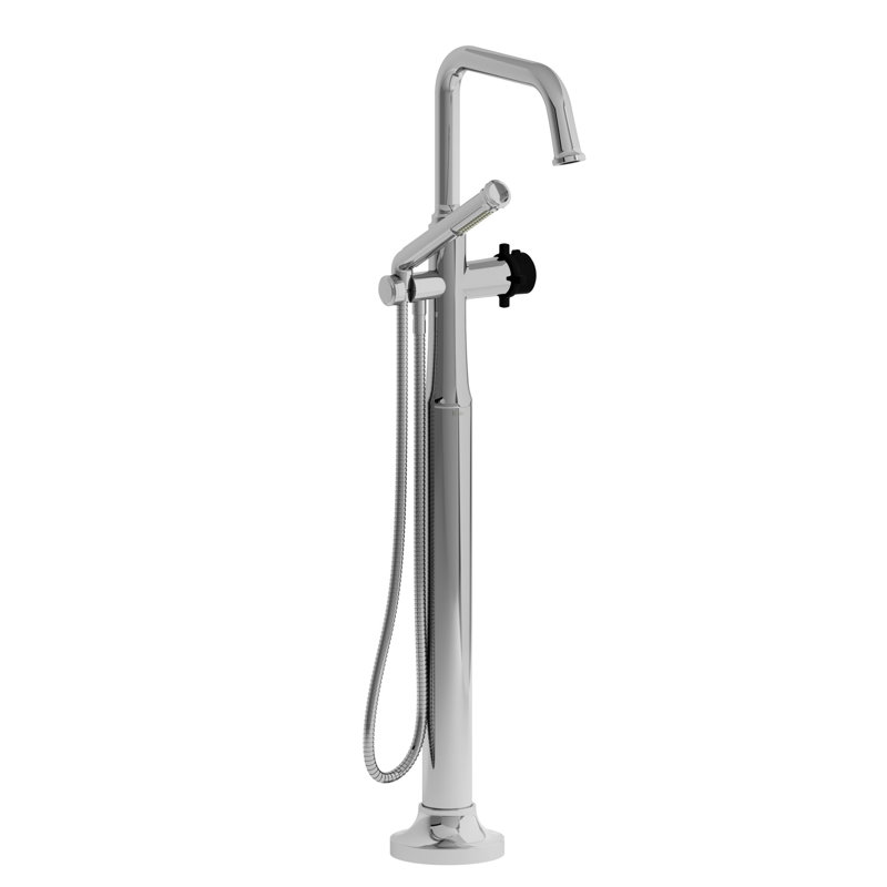 Momenti Single Hole Floor Mounted Clawfoot Tub Trim with U-Spout, Brushed Nickel/Black, Large Cross