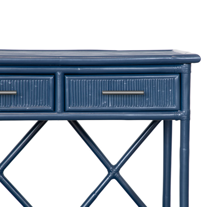 54'' Wide 3 Drawer Rattan Wood Sideboard, Navy Blue