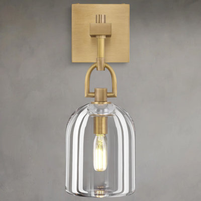 Applique murale moderne en laiton 1 lumière à intensité variable avec cloche en verre transparent