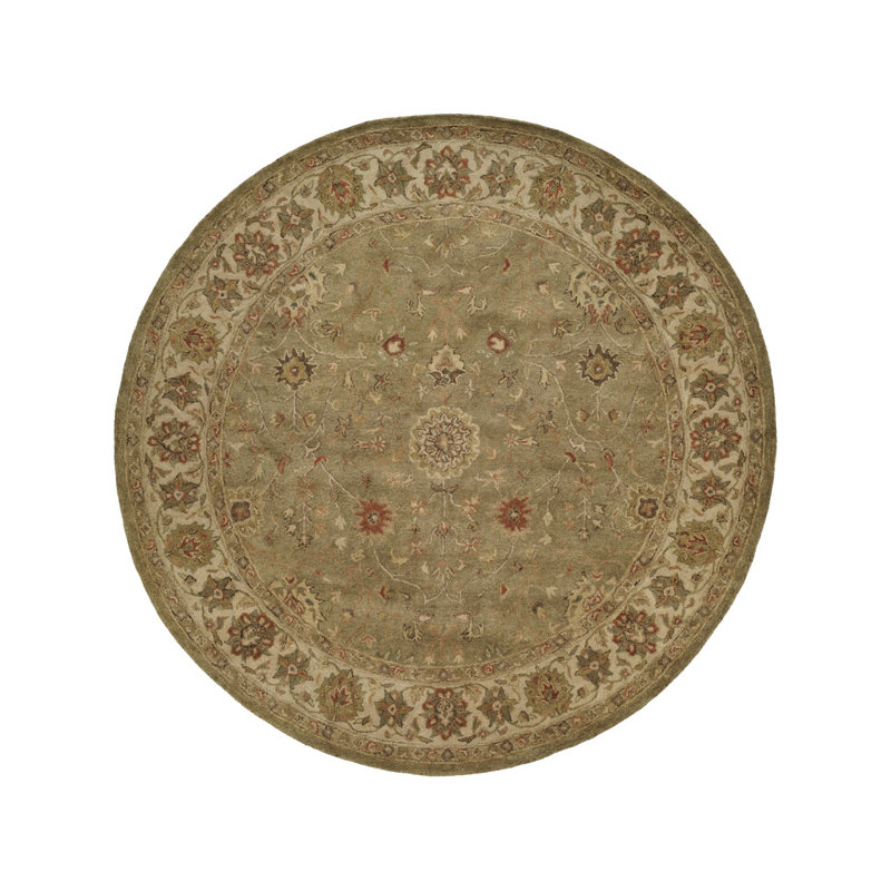 Hand Tufted Wool Oriental Area Rug in Green, Round 6'