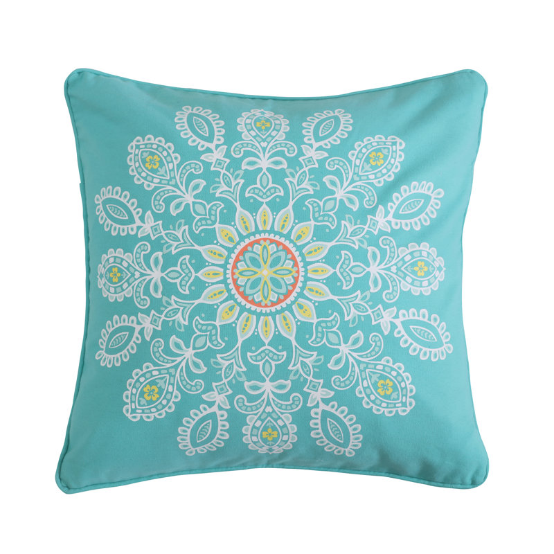 Turquoise and White Feather Fill Bohemian Throw Pillow