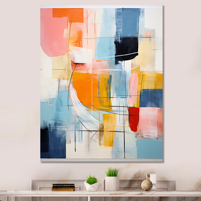 Rose bleu, style Mid-Century, contrastes colorés sur toile
