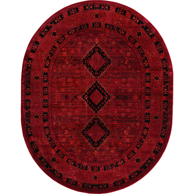 Tapis oriental en mélange rouge, Ovale 7 pi 11 po x 10 pi