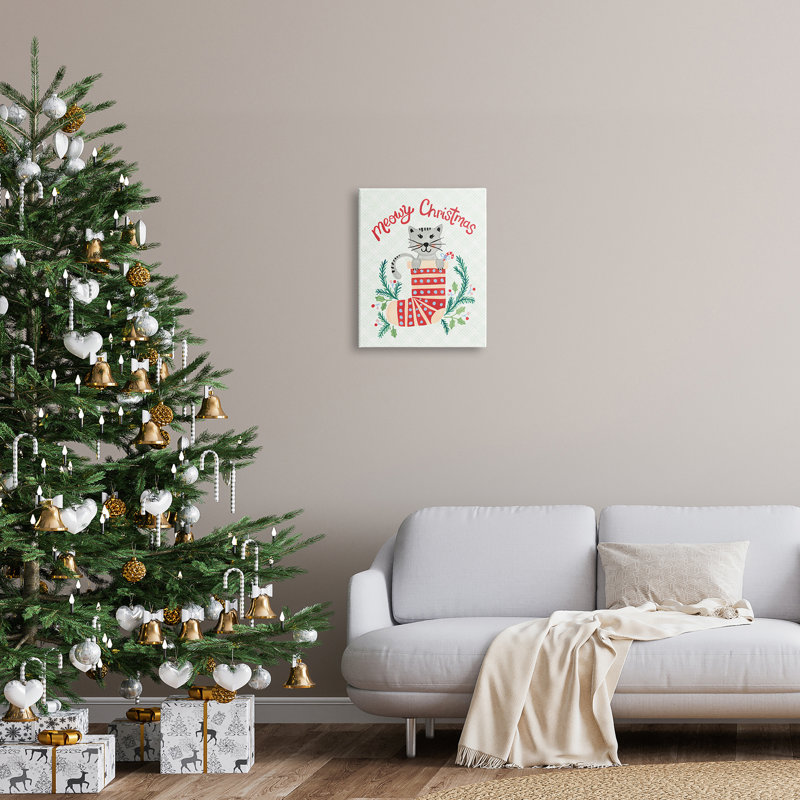 Meowy Christmas Clever Cat Nestled, Toile tendue, H 20 po x l 16 po x P 1,5 po