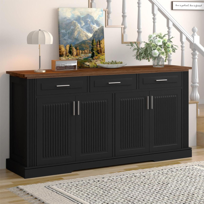 Buffet à buffet 63 "à 3 tiroirs, station de café avec 4 portes et tablettes réglables, console de rangement pour la salle à manger