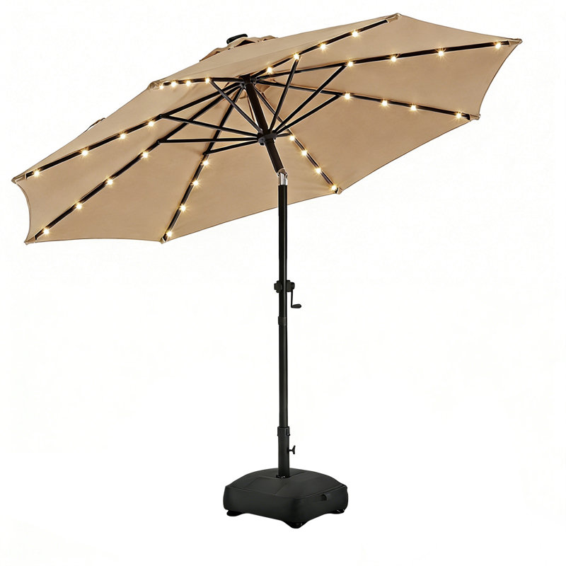 Parasol solaire à DEL avec base et bouton-poussoir, Tanné, H 100 po x l 120 po x P 120 po
