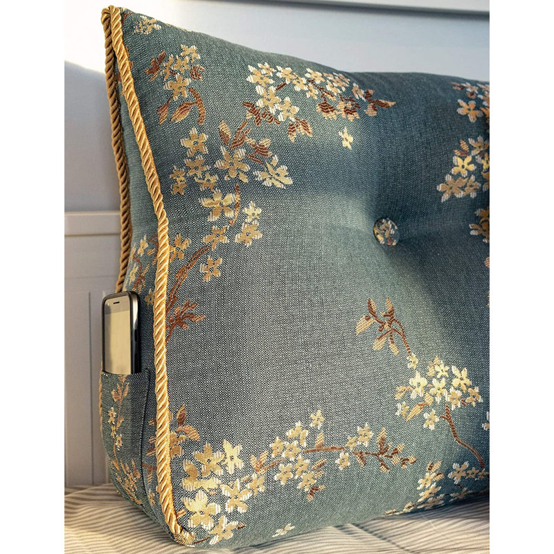 Lake Blue Floral Polyester Wedge Pillow with Removable Cover