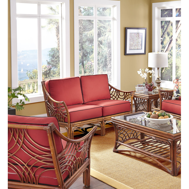 Rainey Upholstered 56.5'' Loveseat, Brown, Green/Blue/Pink 100% Polyester