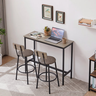 Bar Table Set With 2 Bar Dining Stools Pu Soft Seat With Backrest