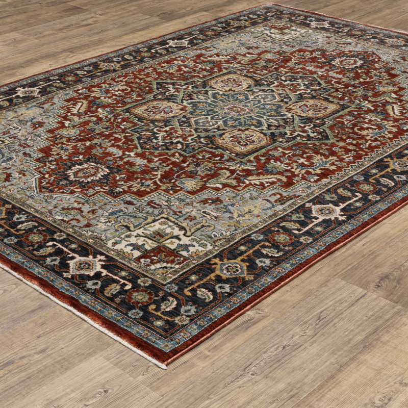 Caia Traditional Medallion Red/ Blue Area Rug, Rectangle 6'7" x 9'9"