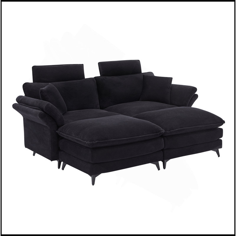 Canapé modulaire à assise profonde, canapé confortable avec repose-pieds Cloud, causeuse, canapé modulaire rembourré en velours côtelé 85,8 po pour salon, appartement, studio, bureau