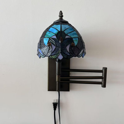 Tiffany Sconce Lamp Plug in Swing Arm Stained Glass LED Bulb Included 13”W*8”D*15”H