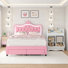 2 Piece Kids Bedroom Set, Leather Upholstered Bed With Led Headboard, Storage Bed With Bookcase