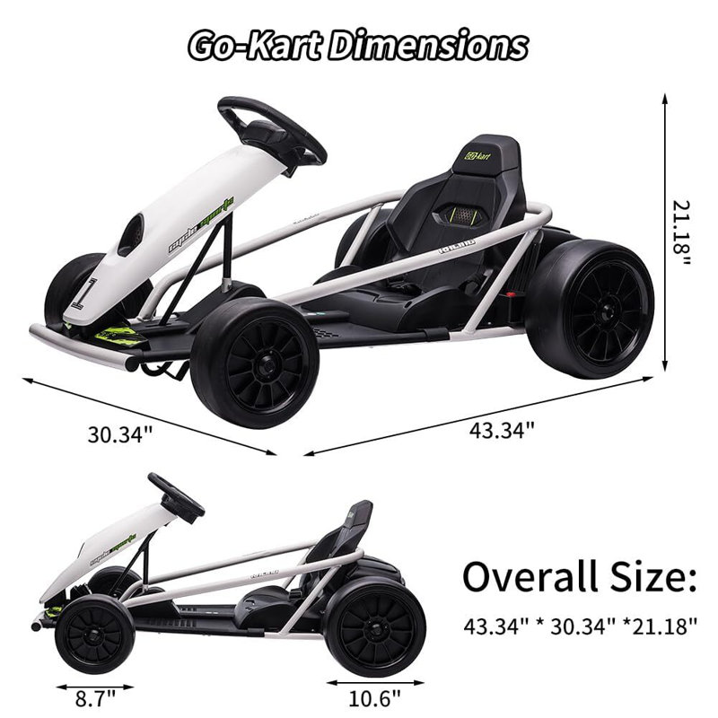 Karting pour enfants 24 V avec moteurs puissants, grande batterie, Blanc