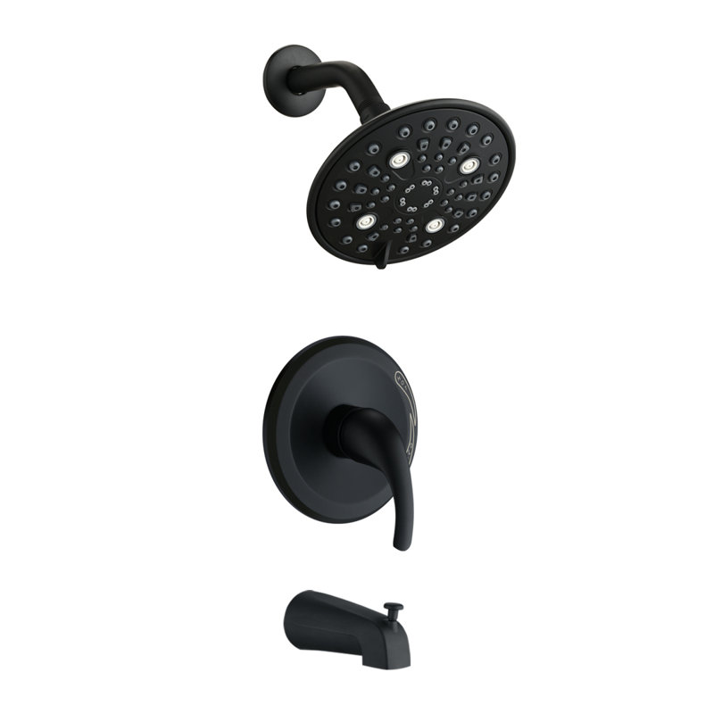 Ensemble de pomme de douche 5 fonctions à poignée simple avec bec de baignoire (valve incluse)