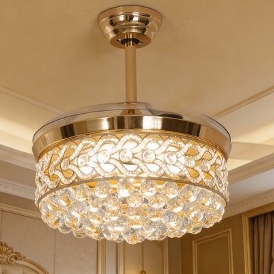 48" Dimmable Crystal Ceiling Fan With Led Lights And Remote Control