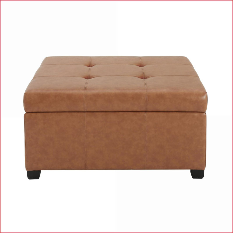 Repose-pieds avec rangement, banc capitonné en similicuir brun cognac pour chambre à coucher d'entrée | Bois de bouleau | Moderne