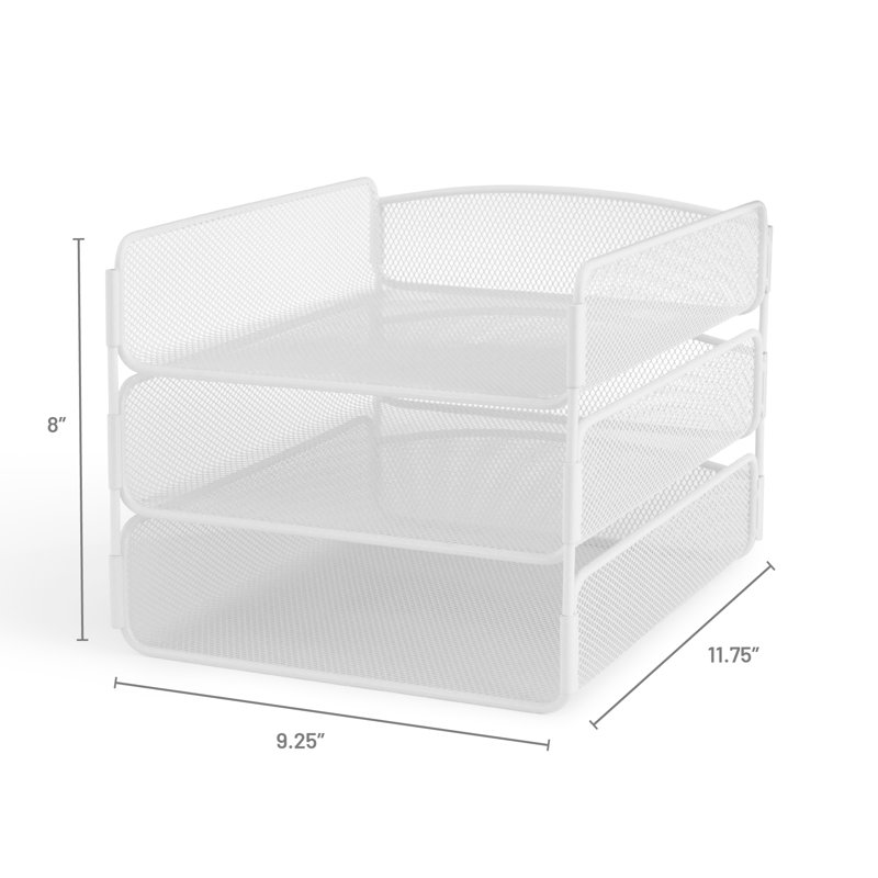 Sleek White Steel Mesh Triple Tray Desk Organizer
