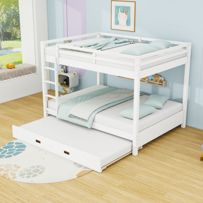 Wood Queen Over Queen Bunk Bed With Twin XL Trundle