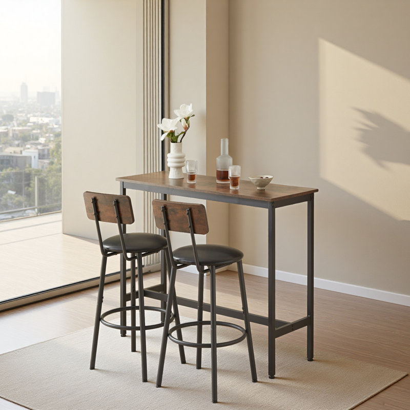 Ensemble de table de bar durable et esthétique avec 2 tabourets de bar, assise en polyuréthane souple avec dossier, L 43,31 po x l 15,75 po x H 35,43 po