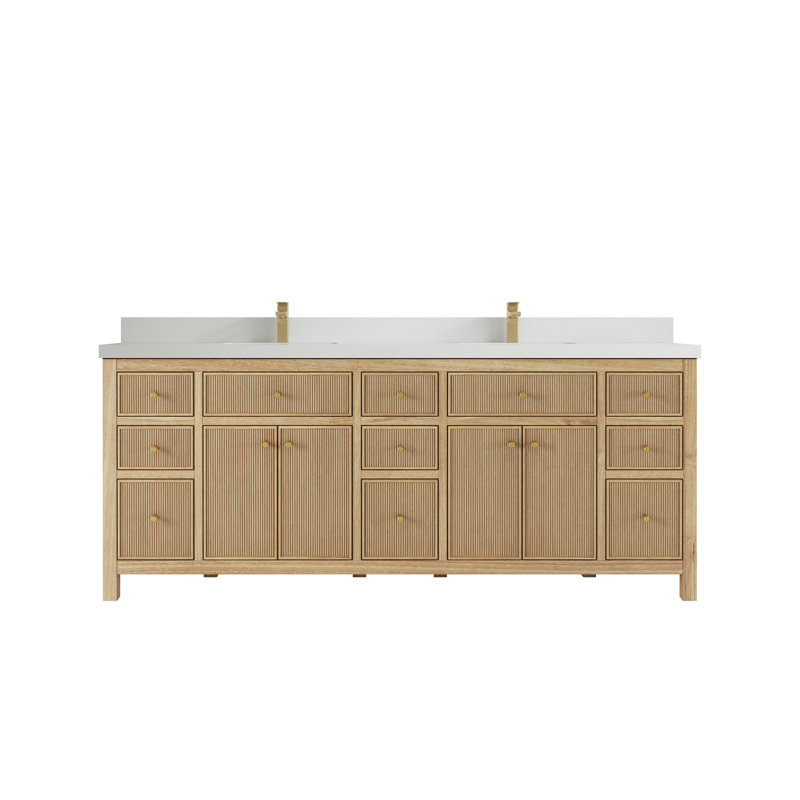 84'' Double Bathroom Vanity with Quartz Top, White