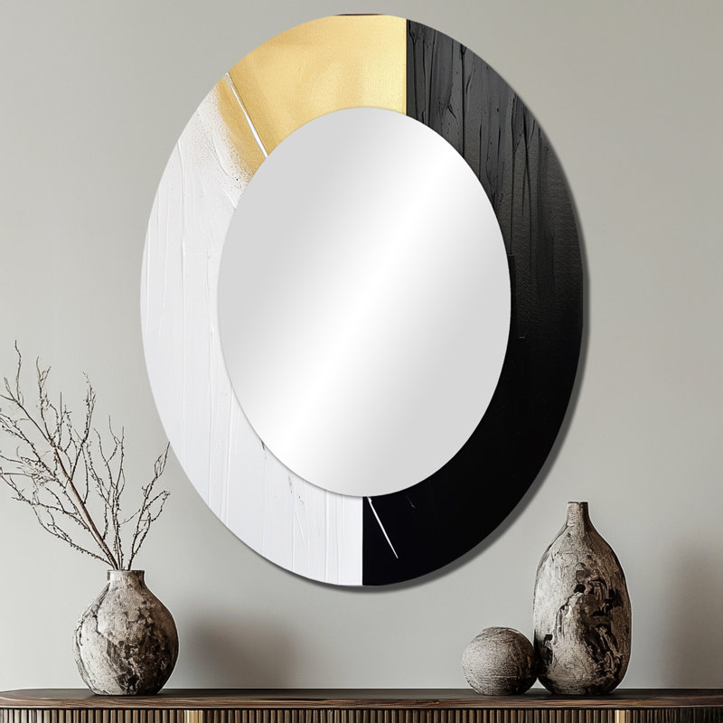 Minimal Joy en noir et or IV - décor de miroir mural ovale noir, 40 po x 30 po
