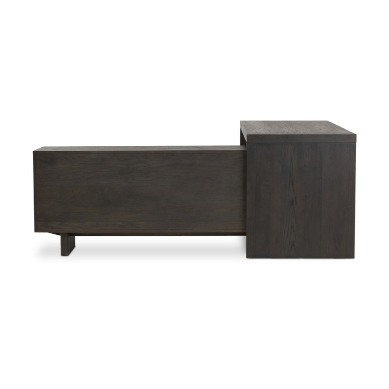 Posada L-Shaped Desk - Amber Oak Veneer, Worn Black Oak