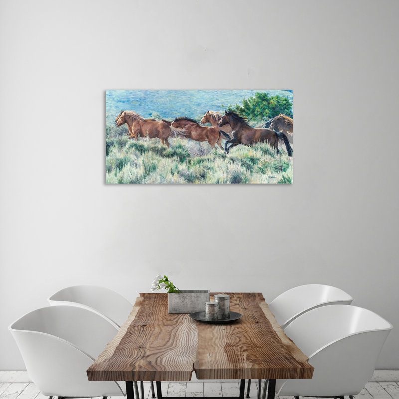 «Mustangs» par Valerie Warner, reproduction sur toile tendue, H 18 po x l 36 po x P 1,5 po