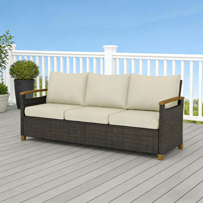 Wicker Patio Sofa,3 Seater Outdoor Couch Sofa,Wide Deep Seat Sofa