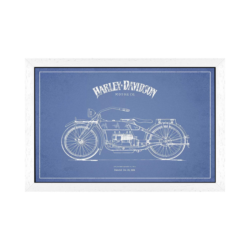 Harley Harley-Davidson Motorcycles (Light Blue) I by Aged Pixel - Print on Canvas, White Framed, 152.5 cm H x 101.5 cm W