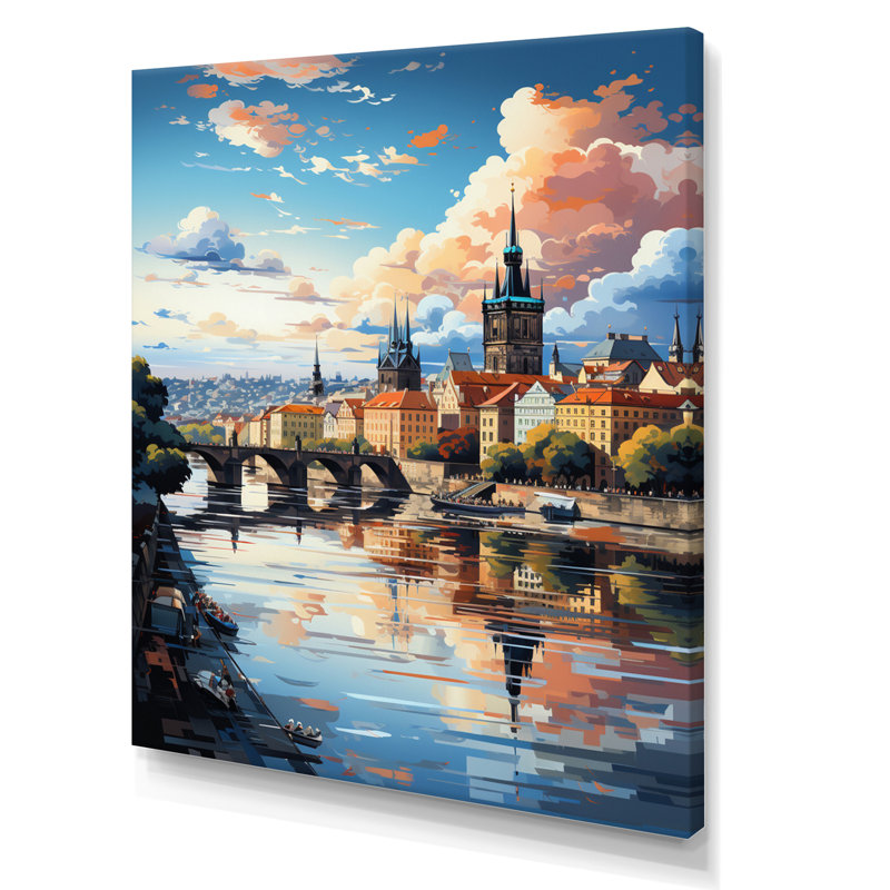«Blue Beige City», Popart, art mural de Prague, Toile tendue, H 40 po x l 30 po x P 1,5 po