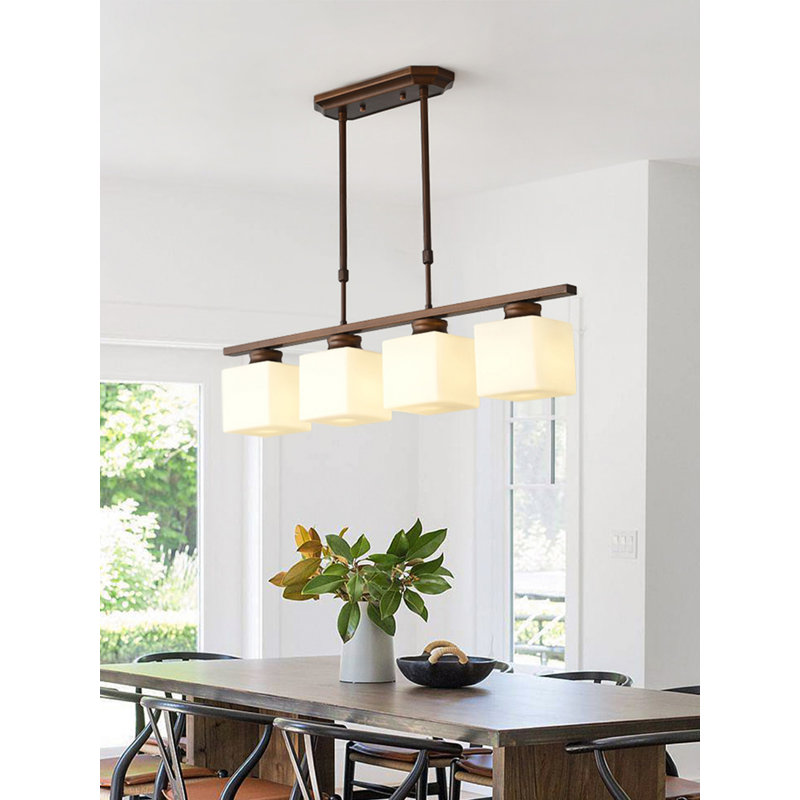 Pied de lampe en fer de style américain avec abat-jour en verre, H 4,72 po x l 31,5 po x P 4,72 po, Quatre lumières