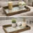 Gery Serving Tray Set Of 2, Patterned Glass Base And Rustic Brown Frame