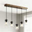 Suspension à 5 lumières en faux bois avec pot en verre pour îlot de cuisine