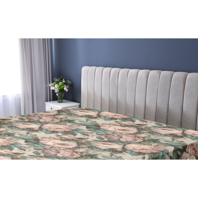 Drap-housse Ambesonne, Drap-housse très grand californien, Rosé, bleu cadet, crème / floral