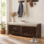 Banc à chaussures en volets vieillis avec rangement et coussin, charme rétro pour salon et entrée-1225460060