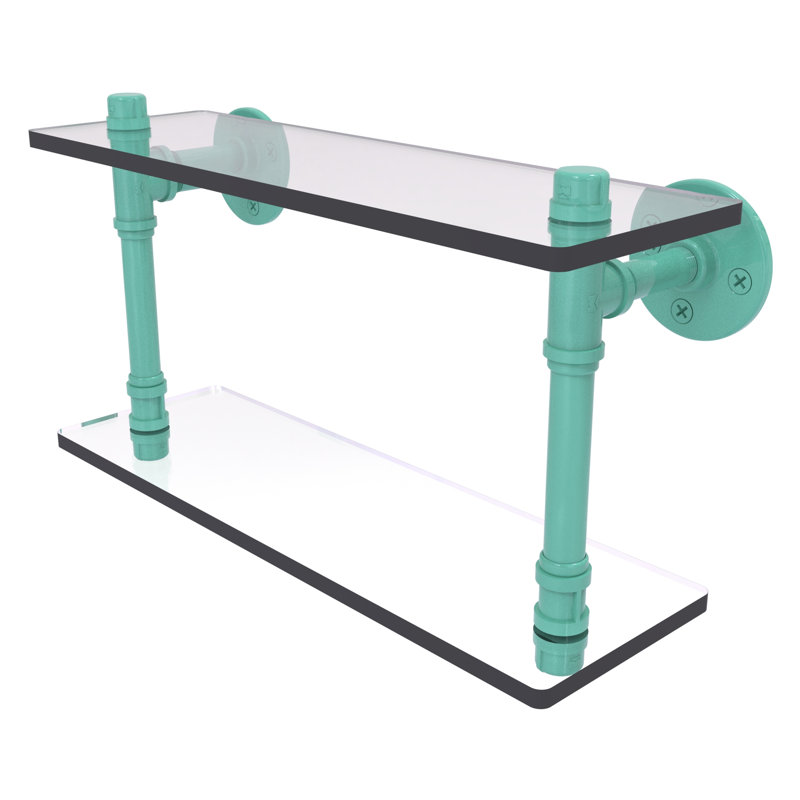 Tablette double en verre Pipeline Collection P, H 9,4 po x l 16 po x P 5,6 po, Vert écume de mer