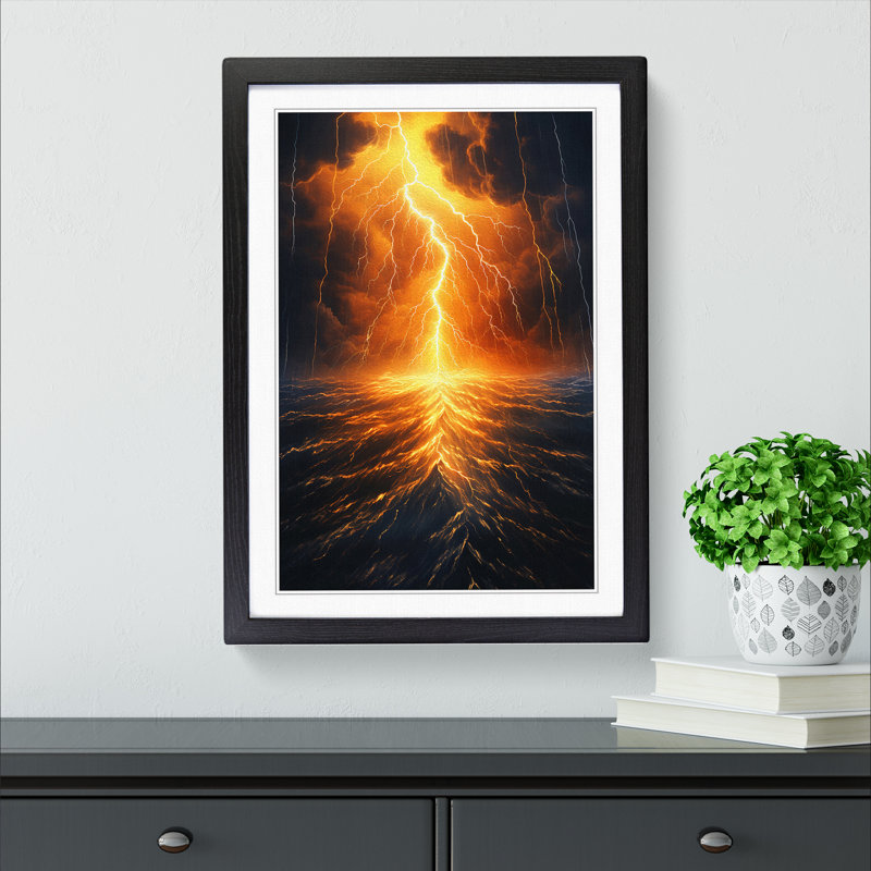 Lightning Modern - Single Picture Frame Print on Wood, Black Framed, 64cm H x 46cm W x 2cm D