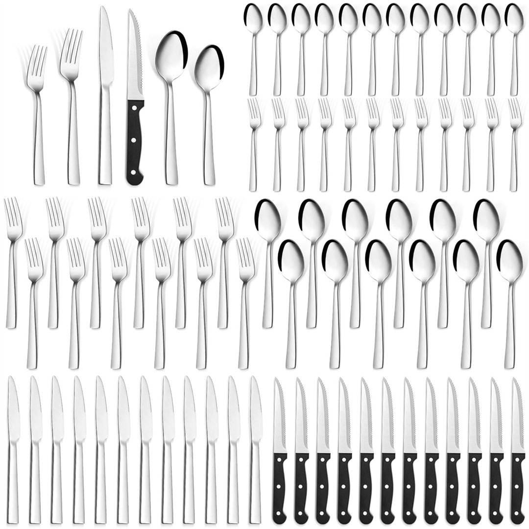 Besteck Set Für 12 Personen, 72-Teiliges Edelstahl Besteckset Mit Steakmesser, Messer, Gabel, Löffel, Hochwertiges Essbe...