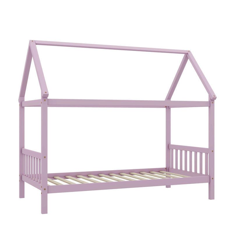 Lit simple pour enfant en forme de maison, Rose