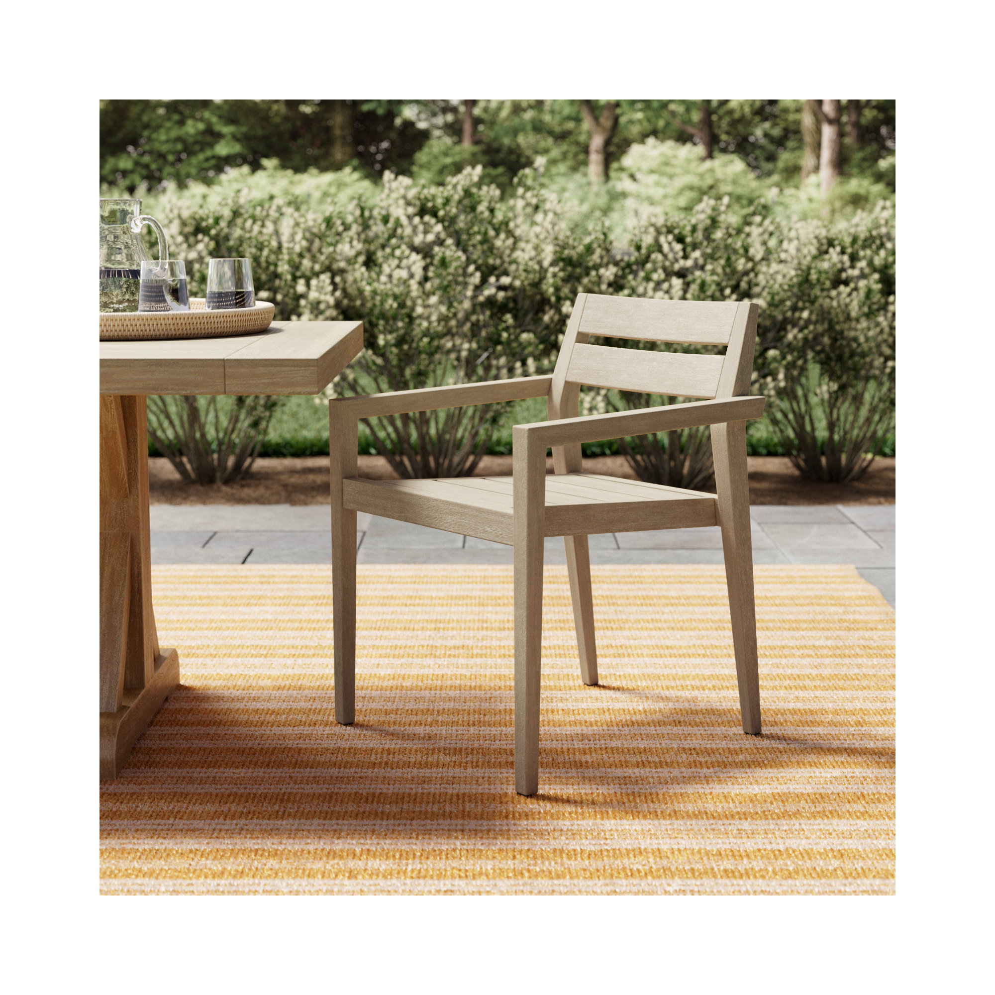 Kinsler Eucalyptus Outdoor Stackable Dining Armchair, Wheat Wash