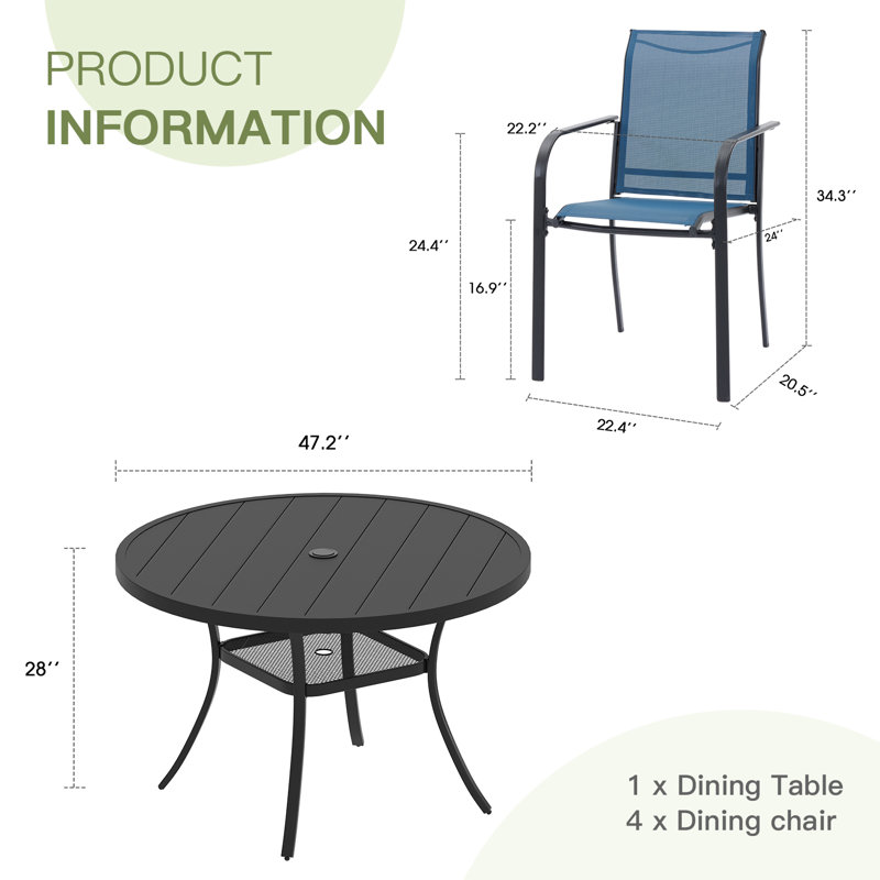 Ensemble repas extérieur pour 4 personnes 47,2 po, Noir / Bleu